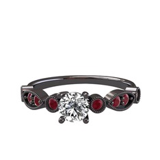 Minimal Meria Yüzük - Swarovski ve kök yakut 925 ayar siyah rodyum kaplama gümüş yüzük #1uuvswv