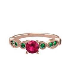 Rodolit garnet ve yeşil kuvars 14 ayar rose altın yüzük