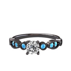 Minimal Meria Yüzük - Beyaz zirkon ve akuamarin 925 ayar siyah rodyum kaplama gümüş yüzük #1vjnbop