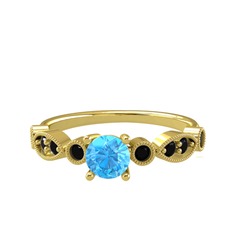 Akuamarin ve siyah zirkon 8 ayar altın yüzük