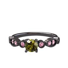 Peridot ve pembe kuvars 925 ayar siyah rodyum kaplama gümüş yüzük