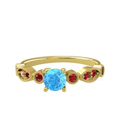 Minimal Meria Yüzük - Akuamarin ve garnet 14 ayar altın yüzük #2adn80