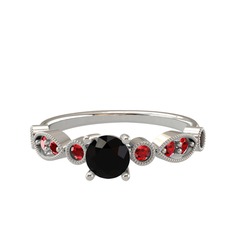 Minimal Meria Yüzük - Siyah zirkon ve garnet 14 ayar beyaz altın yüzük #3equlz