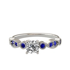 Minimal Meria Yüzük - Beyaz zirkon ve lab safir 925 ayar gümüş yüzük #3nblu7