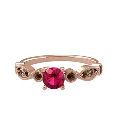 Minimal Meria Yüzük - Rodolit garnet ve dumanlı kuvars 14 ayar rose altın yüzük #3zah64