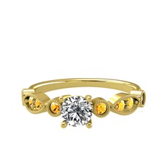 Minimal Meria Yüzük - Beyaz zirkon ve sitrin 18 ayar altın yüzük #48bfwr