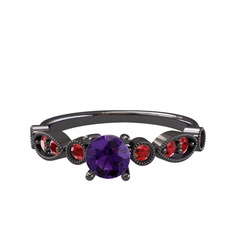 Minimal Meria Yüzük - Ametist ve garnet 925 ayar siyah rodyum kaplama gümüş yüzük #4uphb0