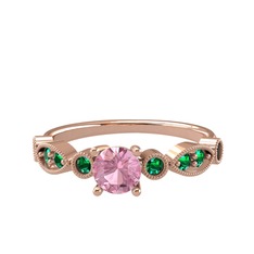 Pembe kuvars ve yeşil kuvars 18 ayar rose altın yüzük