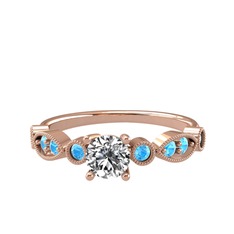 Minimal Meria Yüzük - Beyaz zirkon ve akuamarin 14 ayar rose altın yüzük #5g8ulz