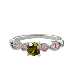 Minimal Meria Yüzük - Peridot ve pembe kuvars 8 ayar beyaz altın yüzük #6lodyp