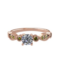 Minimal Meria Yüzük - Pırlanta ve peridot 8 ayar rose altın yüzük (0.5 karat) #7akzt2