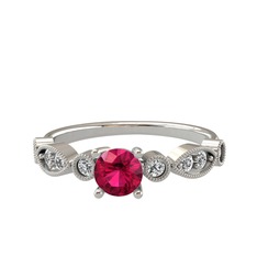 Rodolit garnet ve swarovski 18 ayar beyaz altın yüzük