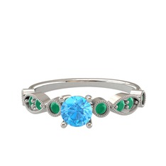 Minimal Meria Yüzük - Akuamarin ve kök zümrüt 14 ayar beyaz altın yüzük #8m8974