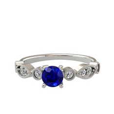 Lab safir ve swarovski 18 ayar beyaz altın yüzük