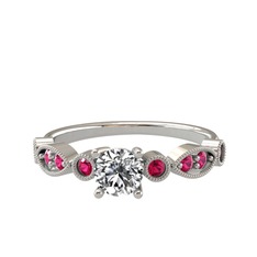 Swarovski ve rodolit garnet 14 ayar beyaz altın yüzük