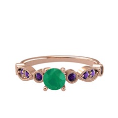 Minimal Meria Yüzük - Kök zümrüt ve ametist 14 ayar rose altın yüzük #asatm3