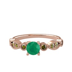 Minimal Meria Yüzük - Kök zümrüt ve peridot 14 ayar rose altın yüzük #b9duo8