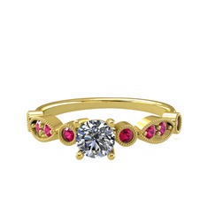 Minimal Meria Yüzük - Pırlanta ve rodolit garnet 8 ayar altın yüzük (0.5 karat) #cf8625