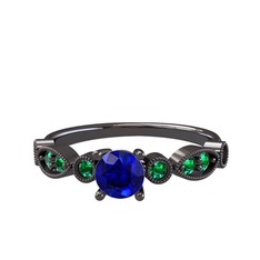 Minimal Meria Yüzük - Lab safir ve yeşil kuvars 925 ayar siyah rodyum kaplama gümüş yüzük #crjt2m