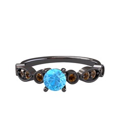 Minimal Meria Yüzük - Akuamarin ve dumanlı kuvars 925 ayar siyah rodyum kaplama gümüş yüzük #dxiazc