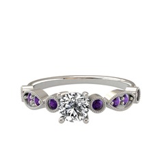 Minimal Meria Yüzük - Swarovski ve ametist 18 ayar beyaz altın yüzük #fkmv59