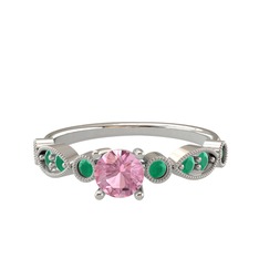 Minimal Meria Yüzük - Pembe kuvars ve kök zümrüt 14 ayar beyaz altın yüzük #friyxx