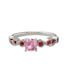 Pembe kuvars ve garnet 8 ayar beyaz altın yüzük