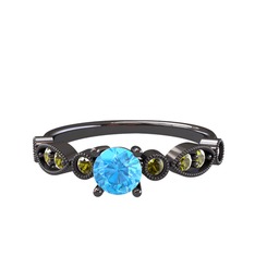 Minimal Meria Yüzük - Akuamarin ve peridot 925 ayar siyah rodyum kaplama gümüş yüzük #gyis3