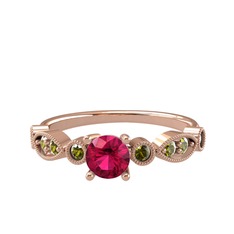 Minimal Meria Yüzük - Rodolit garnet ve peridot 14 ayar rose altın yüzük #h61o87