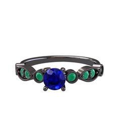 Minimal Meria Yüzük - Lab safir ve kök zümrüt 925 ayar siyah rodyum kaplama gümüş yüzük #hm5k0n