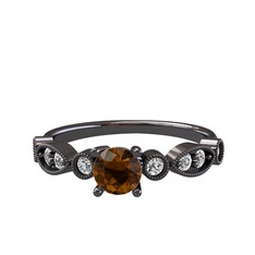 Minimal Meria Yüzük - Dumanlı kuvars ve swarovski 925 ayar siyah rodyum kaplama gümüş yüzük #ixgcpi