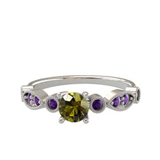 Minimal Meria Yüzük - Peridot ve ametist 18 ayar beyaz altın yüzük #jjg3o3