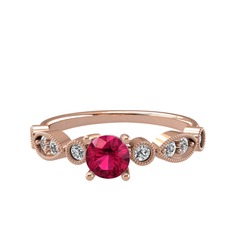 Rodolit garnet ve beyaz zirkon 14 ayar rose altın yüzük