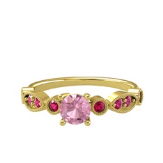 Minimal Meria Yüzük - Pembe kuvars ve rodolit garnet 8 ayar altın yüzük #k5tj6j