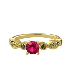 Minimal Meria Yüzük - Rodolit garnet ve peridot 18 ayar altın yüzük #krmnap