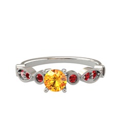 Minimal Meria Yüzük - Sitrin ve garnet 18 ayar beyaz altın yüzük #l39whk