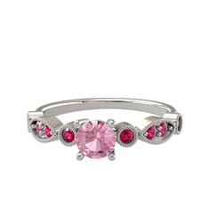 Minimal Meria Yüzük - Pembe kuvars ve rodolit garnet 18 ayar beyaz altın yüzük #lepyp