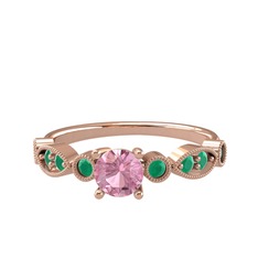 Minimal Meria Yüzük - Pembe kuvars ve kök zümrüt 18 ayar rose altın yüzük #m41ts