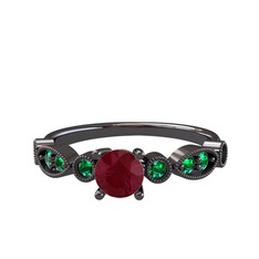 Minimal Meria Yüzük - Kök yakut ve yeşil kuvars 925 ayar siyah rodyum kaplama gümüş yüzük #p9xh2s