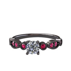 Pırlanta ve rodolit garnet 925 ayar siyah rodyum kaplama gümüş yüzük (0.5 karat)