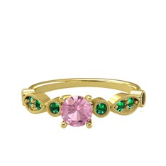Minimal Meria Yüzük - Pembe kuvars ve yeşil kuvars 14 ayar altın yüzük #q9me8a