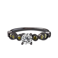 Minimal Meria Yüzük - Swarovski ve peridot 925 ayar siyah rodyum kaplama gümüş yüzük #rwd36z