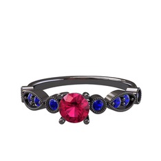 Minimal Meria Yüzük - Rodolit garnet ve lab safir 925 ayar siyah rodyum kaplama gümüş yüzük #s0b6z5