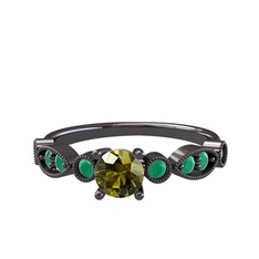 Peridot ve kök zümrüt 925 ayar siyah rodyum kaplama gümüş yüzük