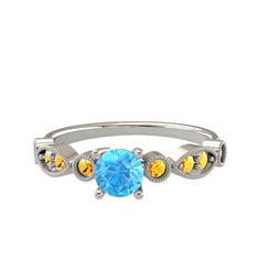 Minimal Meria Yüzük - Akuamarin ve sitrin 18 ayar beyaz altın yüzük #sdz71k