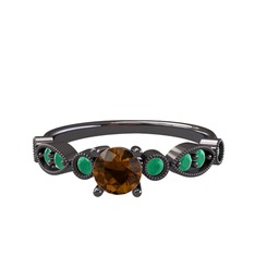 Minimal Meria Yüzük - Dumanlı kuvars ve kök zümrüt 925 ayar siyah rodyum kaplama gümüş yüzük #sifelg