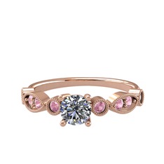 Minimal Meria Yüzük - Pırlanta ve pembe kuvars 14 ayar rose altın yüzük (0.5 karat) #st5n83