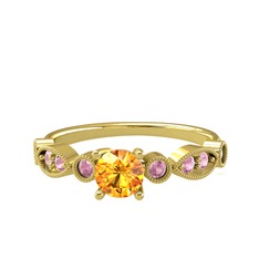 Sitrin ve pembe kuvars 18 ayar altın yüzük