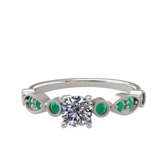Pırlanta ve kök zümrüt 14 ayar beyaz altın yüzük (0.5 karat)