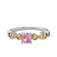 Pembe kuvars ve sitrin 8 ayar beyaz altın yüzük